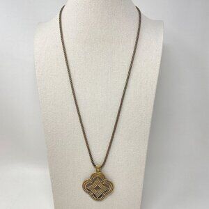 Vintage Monet Gold-Tone Braided Necklace Ornate Geometric‎ Pendant Celtic Knot